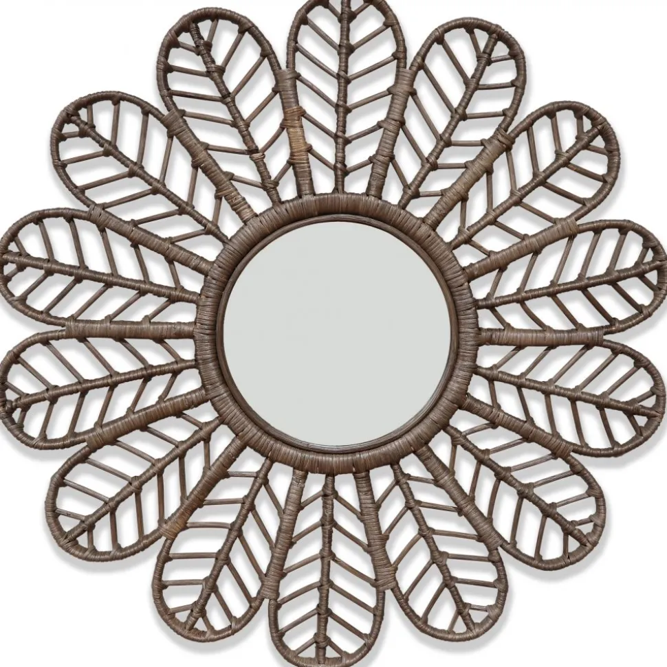 Spegel Ø90 cm brun rotting + Karta med möbeltassar på köpet!