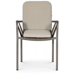 Stapelbar utestol grå med beige dyna + Textilskydd för utemöbler