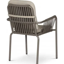 Stapelbar utestol grå med beige dyna + Textilskydd för utemöbler