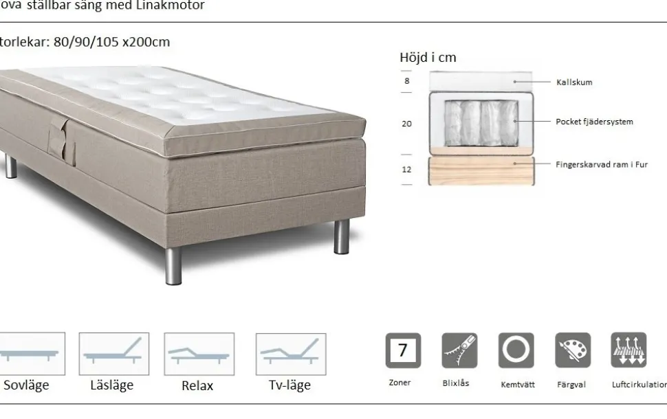 Ställbar säng beige medium - 80x200 cm + Textilrengöring för möbler