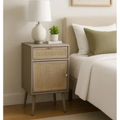 Stockholm grått sängbord med rotting + Textilrengöring för möbler