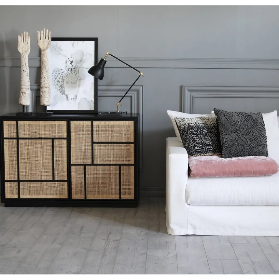 Stockholm skänk med rottingdörrar - 120 cm bred + Fläckborttagare för möbler