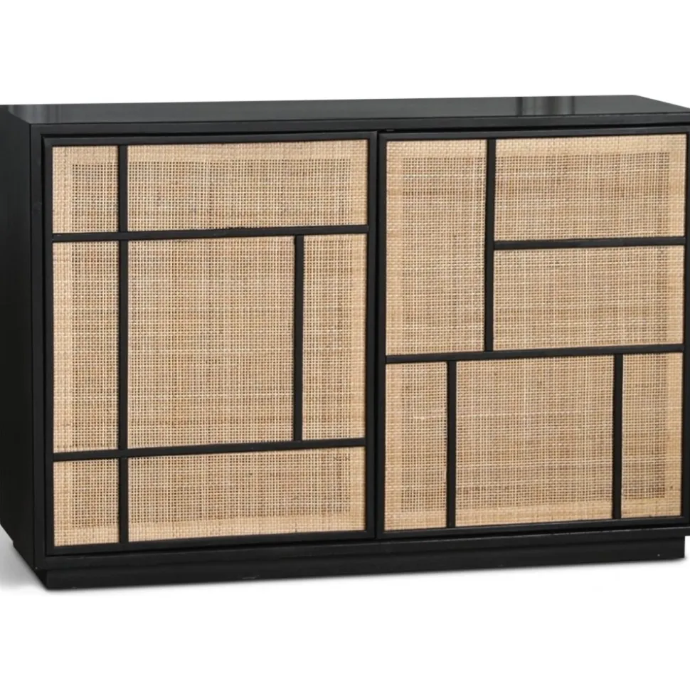 Stockholm skänk med rottingdörrar - 120 cm bred + Möbeltassar