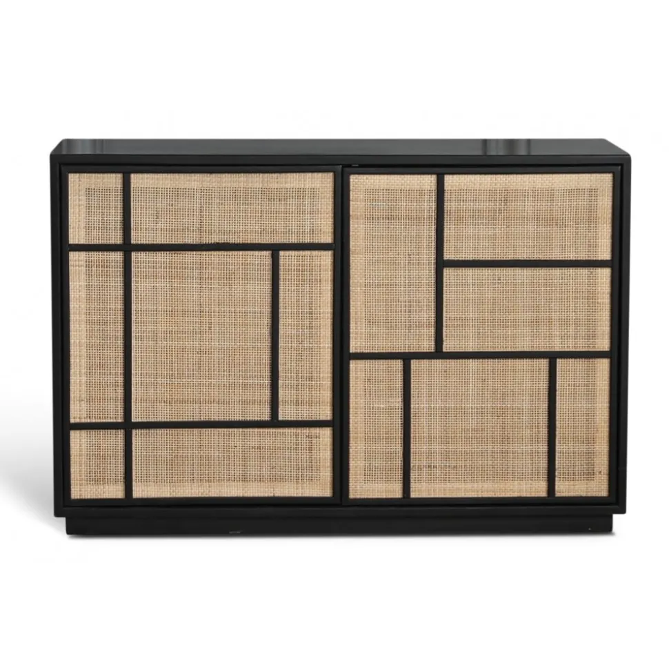 Stockholm skänk med rottingdörrar - 120 cm bred + Möbeltassar