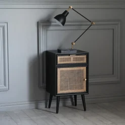 Stockholm svart sängbord med rotting