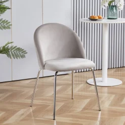 Stol gråbeige sammet kromade ben + Möbeltassar