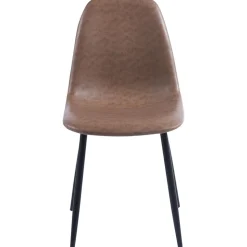 Stol i brunt läderutseende + Möbeltassar