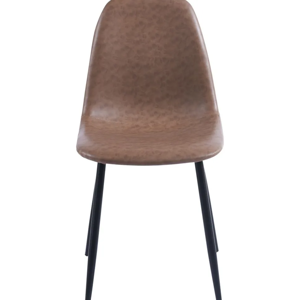 Stol i brunt läderutseende + Möbeltassar