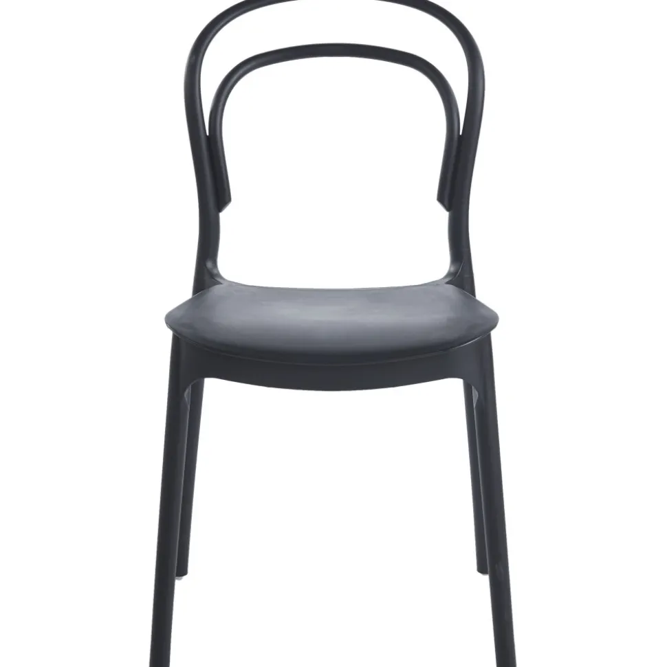 Stol i svart plast stapelbar + Textilskydd för utemöbler