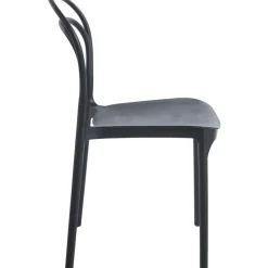 Stol i svart plast stapelbar + Textilskydd för utemöbler