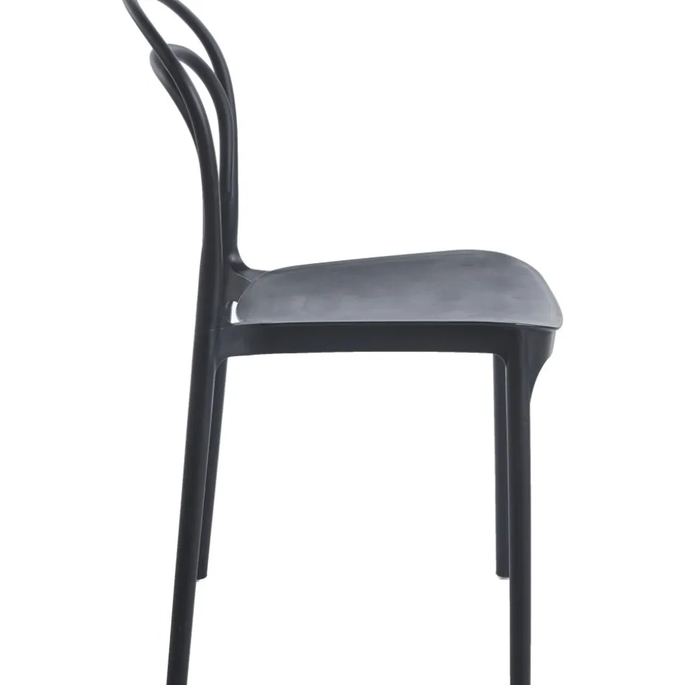 Stol i svart plast stapelbar + Textilskydd för utemöbler