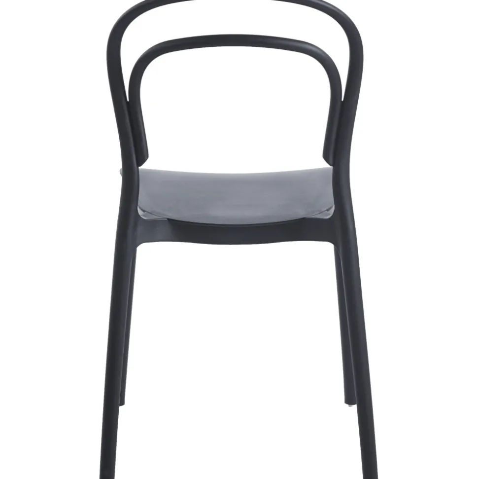 Stol i svart plast stapelbar + Textilskydd för utemöbler