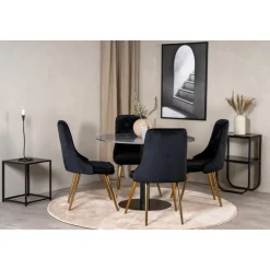 Stol svart tyg med mässingsben