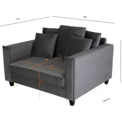 Stor fåtölj i mörkgrå sammet - 138 cm bred