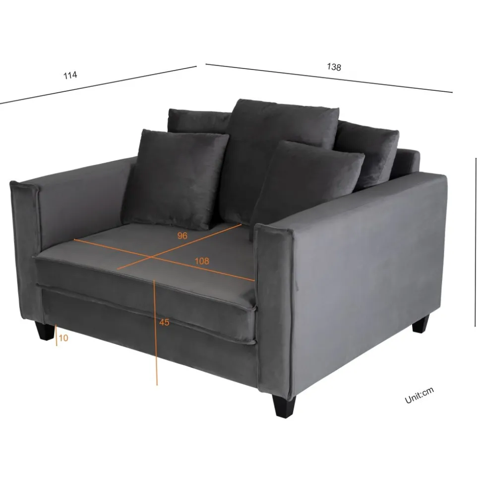 Stor fåtölj i mörkgrå sammet - 138 cm bred + Fläckborttagare för möbler