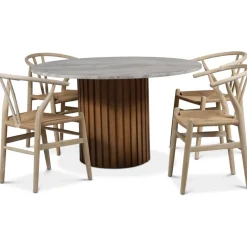 Sumo matgrupp Ø130 cm inkl. 4 st Brandon matstolar whitewash - Oljad ek / Silver marmor + 4.00 x Stolsdyna