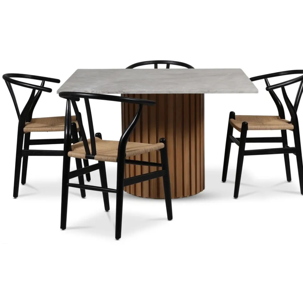 Sumo matgrupp 120x120 cm inkl. 4 st Brandon svarta matstolar - Oljad ek / Silver marmor + 4.00 x Stolsdyna