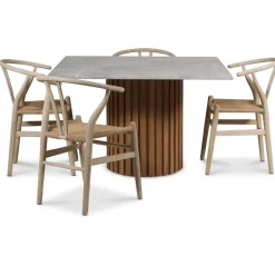 Sumo matgrupp 120x120 cm inkl. 4 st Brandon matstolar whitewash - Oljad ek / Silver marmor