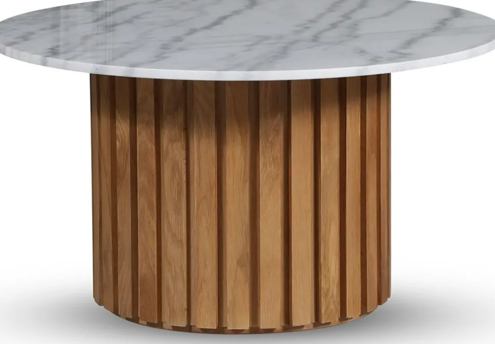 Sumo Soffbord i marmor Ø85 - Ek / Ljus marmor