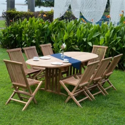 Teakgrupp; matbord med åtta stolar - Saltö