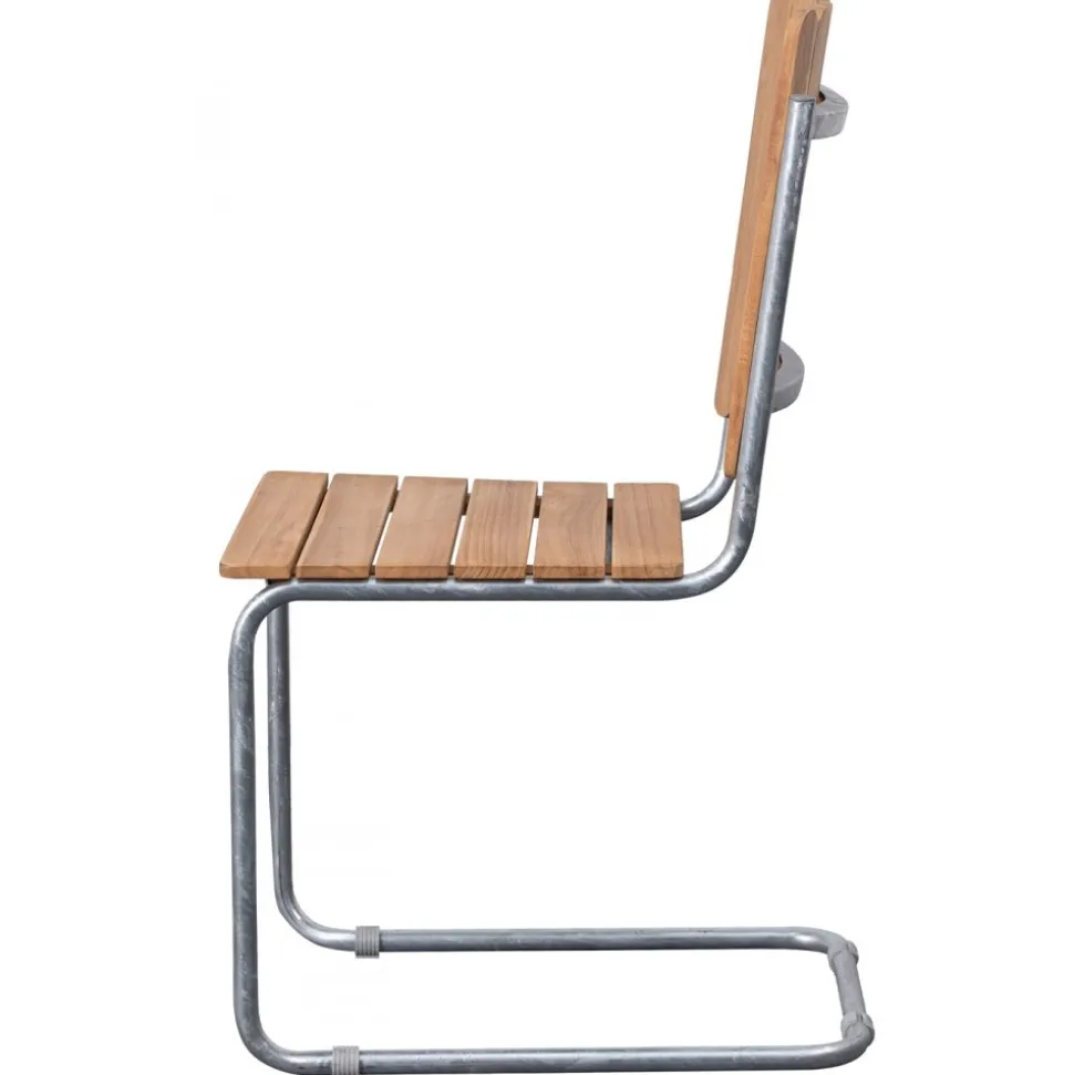 Teakstol med galvat stål, stapelbar - Möllan + Rengöringsmedel för utemöbler