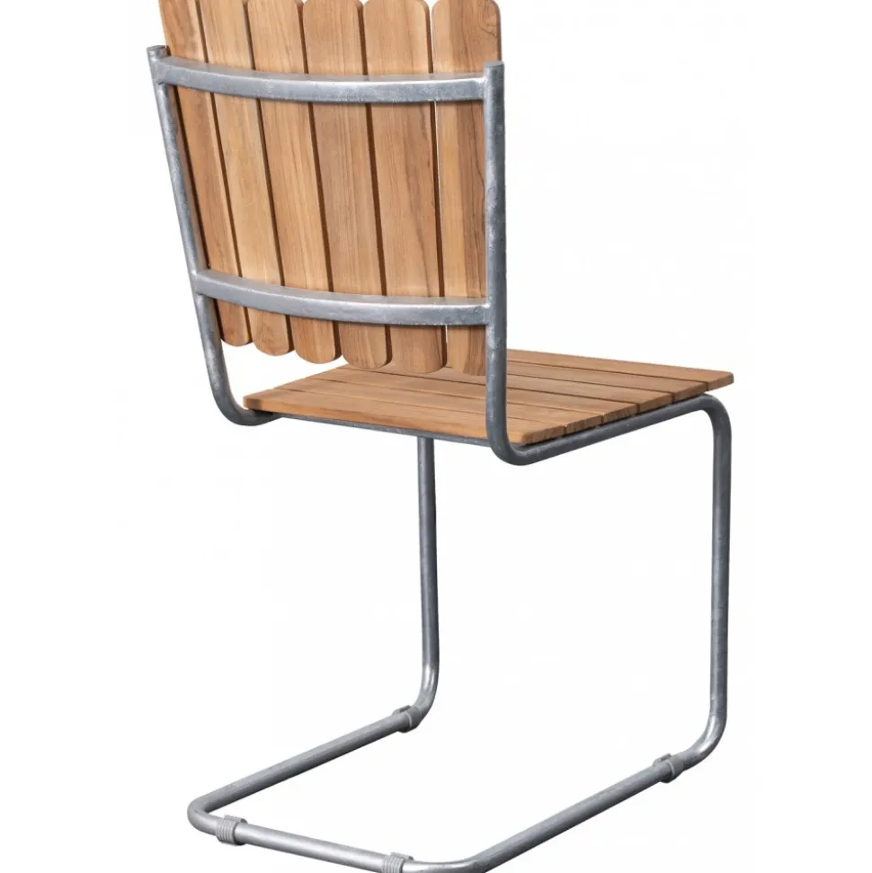 Teakstol med galvat stål, stapelbar - Möllan + Rengöringsmedel för utemöbler