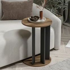 Telstar sidobord Ø34 cm - Valnöt/antracit