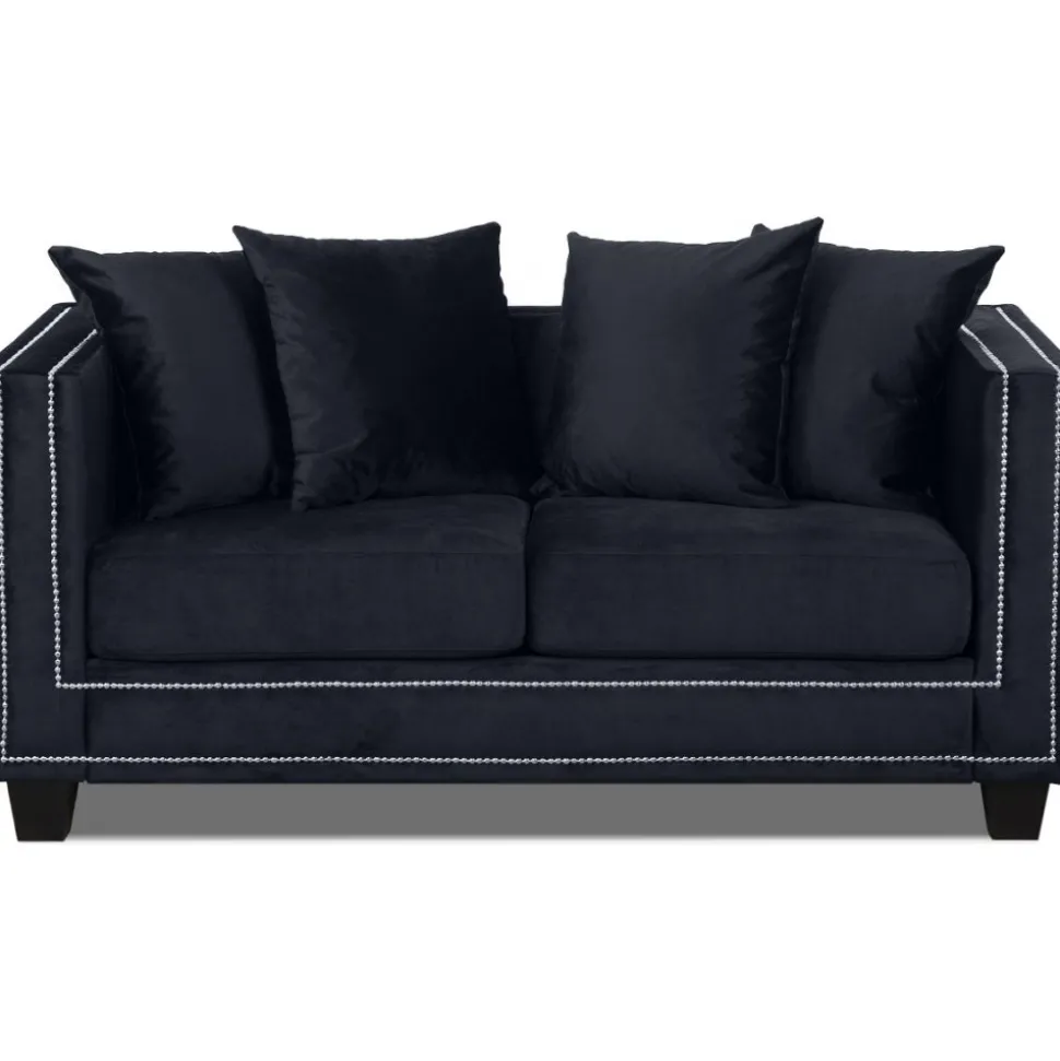 Tempel 2-sits soffa med nitar i svart sammet