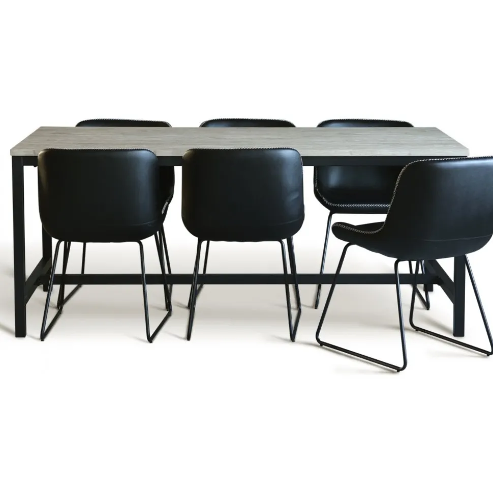 Texas matgrupp med 6 st Texas matstolar Svart PU + Texas matbord whitewash 180x90 cm + 4.00 x Möbeltassar