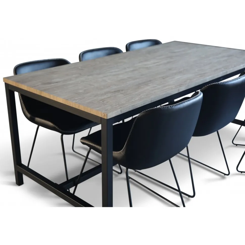 Texas matgrupp med 6 st Texas matstolar Svart PU + Texas matbord whitewash 180x90 cm