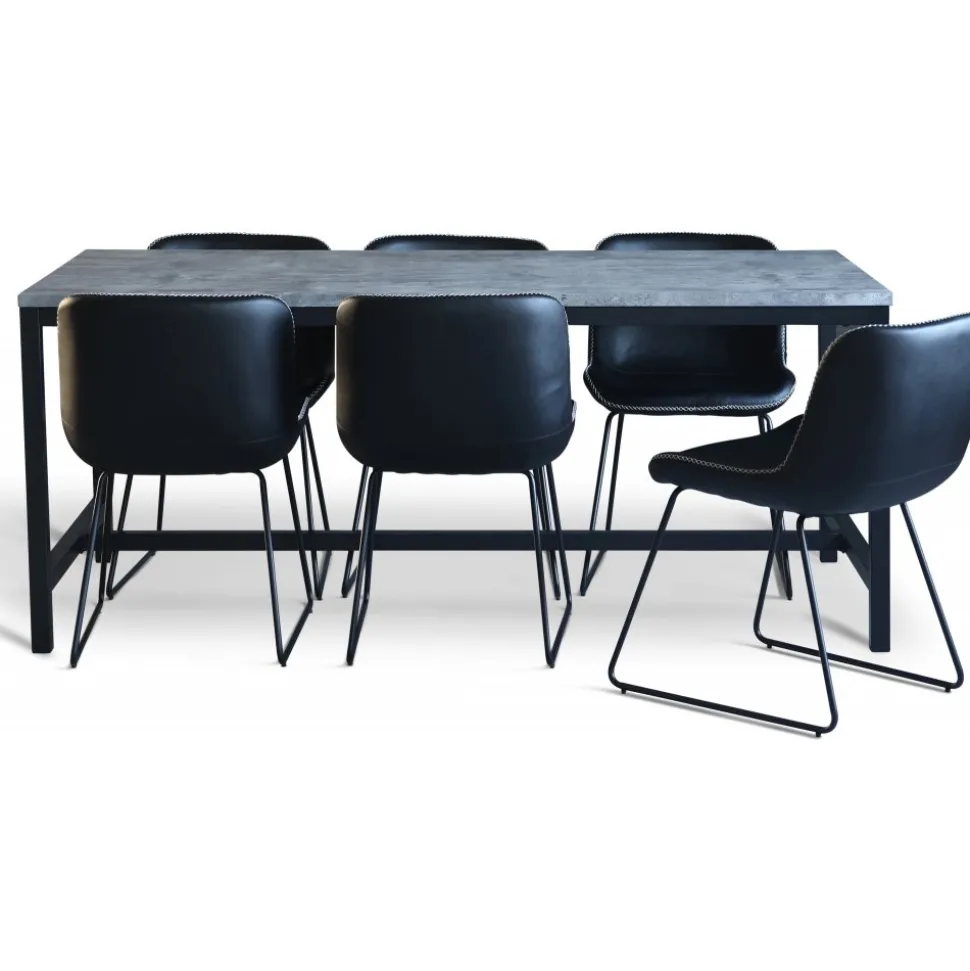 Texas matgrupp med 8 st Texas matstolar Svart PU + Texas matbord betong 200 cm