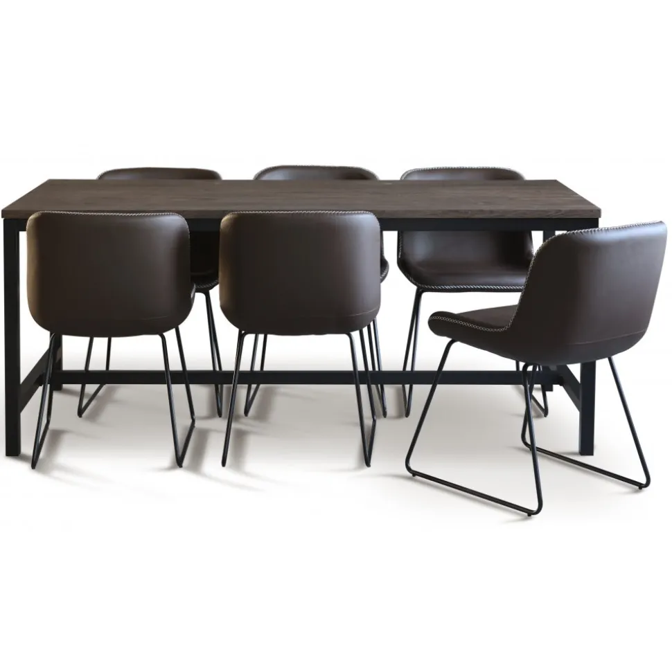 Texas matgrupp med 6 st Texas matstolar Brun PU + Texas matbord mörkbrun ek 180x90 cm + 4.00 x Möbeltassar