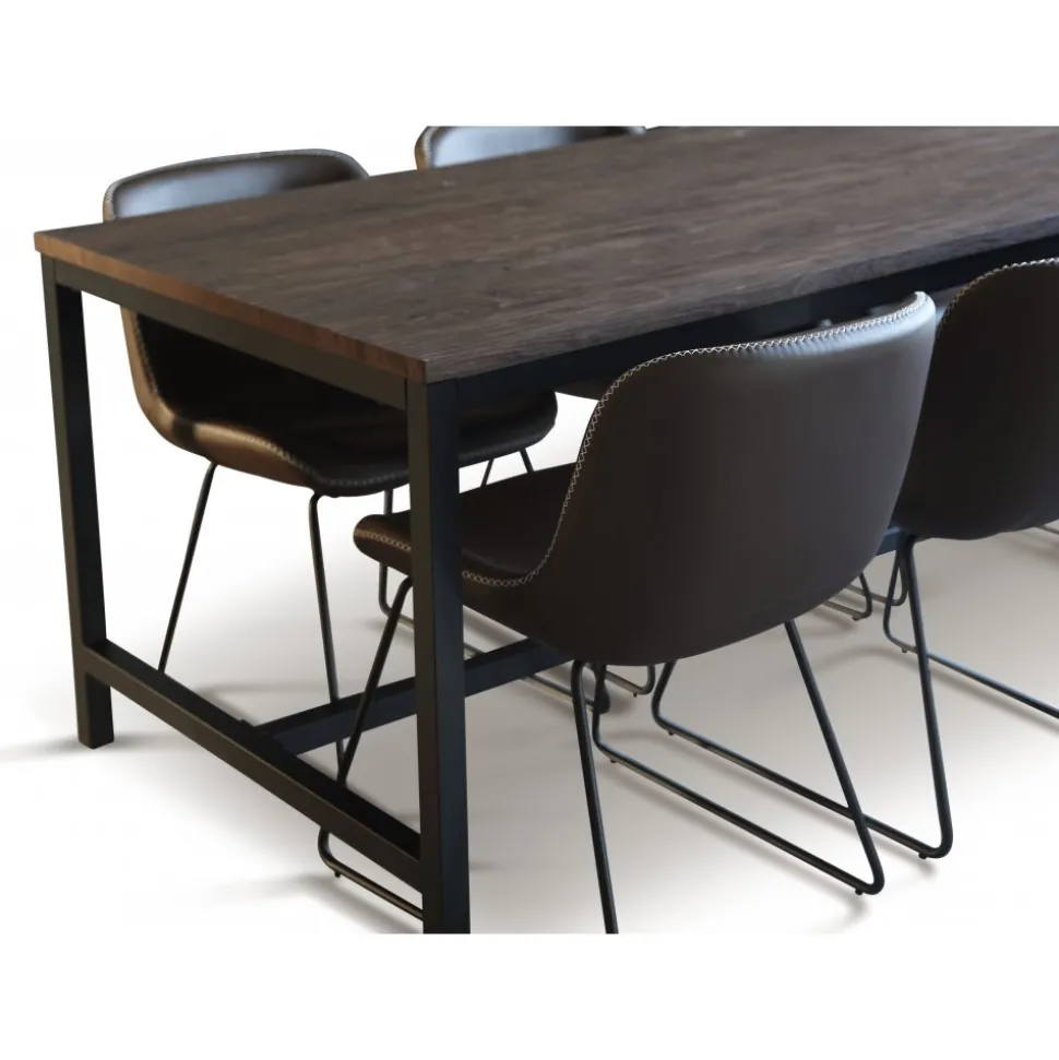 Texas matgrupp med 6 st Texas matstolar Brun PU + Texas matbord mörkbrun ek 180x90 cm