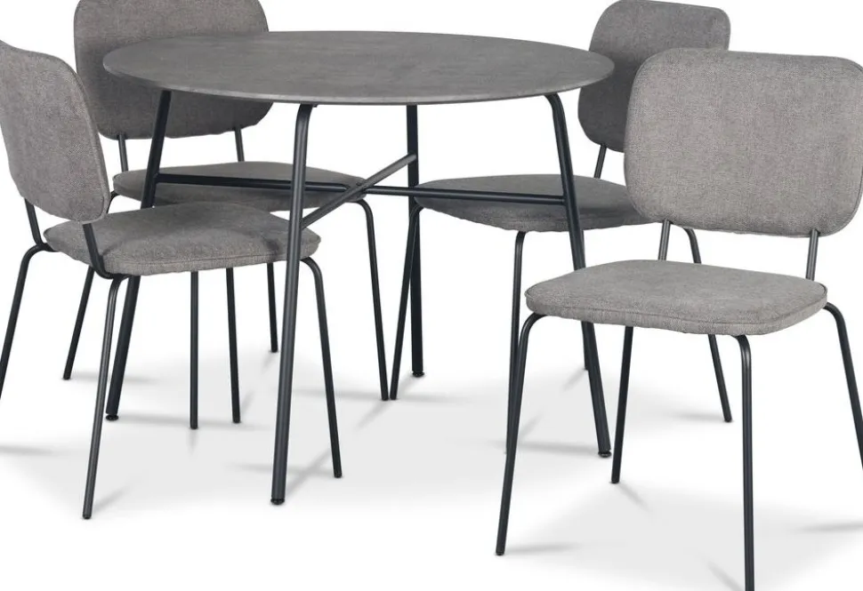 Tofta matgrupp Ø100 cm bord i betongimitation + 4 st Lokrume grå stolar + 3.00 x Möbeltassar