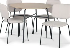 Tofta matgrupp Ø100 cm bord i ljust trä + 4 st Lokrume beige stolar