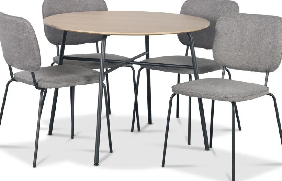 Tofta matgrupp Ø100 cm bord i ljust trä + 4 st Lokrume grå stolar + 4.00 x Stolsdyna