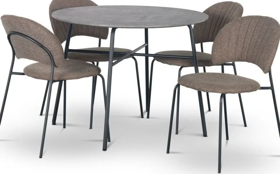 Tofta matgrupp Ø100 cm bord i betongimitation + 4 st Hogrän bruna stolar + 4.00 x Stolsdyna