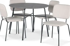 Tofta matgrupp Ø100 cm bord i betongimitation + 4 st Lokrume beige stolar + 3.00 x Möbeltassar
