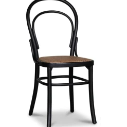 Tona svart stol i böjträ med rottingsits