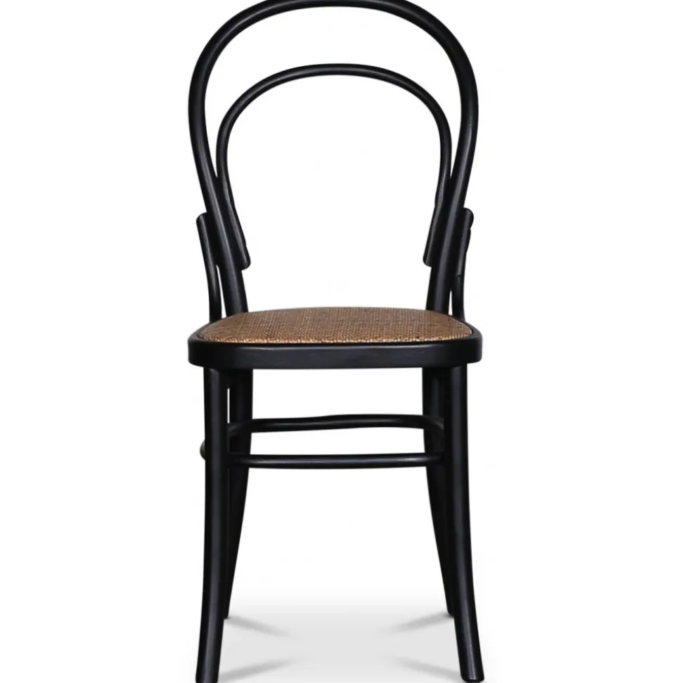 Tona svart stol i böjträ med rottingsits