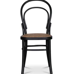 Tona svart stol i böjträ med rottingsits + Stolsdyna