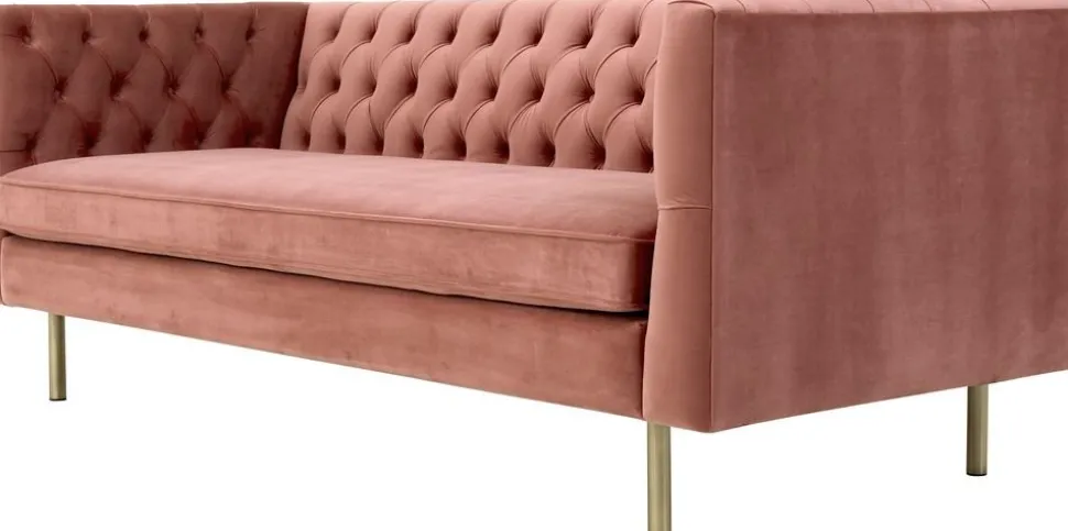 Toto 3-sits rosa soffa med guldiga ben