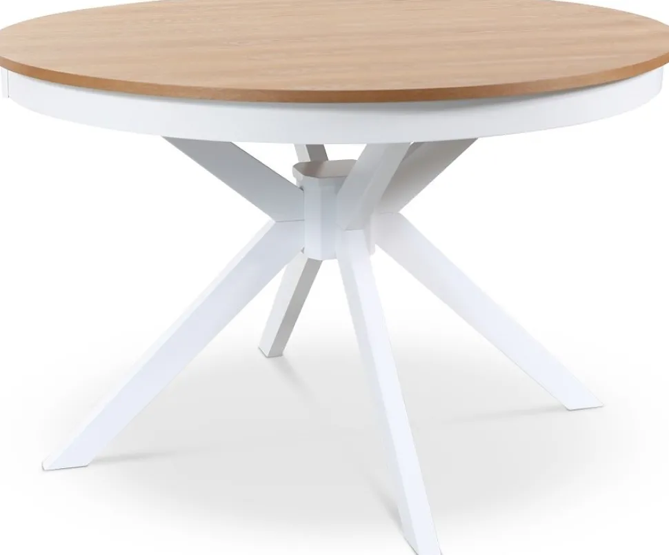 Tromsö matgrupp; runt matbord 120 cm - Vit / oljad ek med 4 st Fårö stolar med sits i svart PU + 4.00 x Stolsdyna