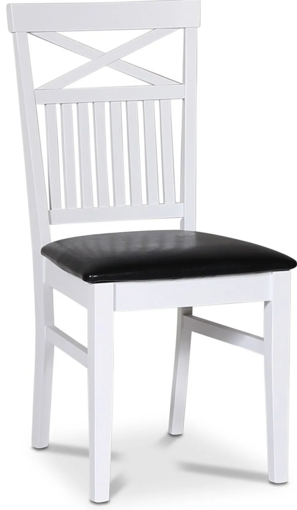 Tromsö matgrupp; runt matbord 120 cm - Vit / oljad ek med 4 st Fårö stolar med kryss i rygg, sits i svart PU + 3.00 x Möbeltassar