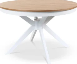 Tromsö matgrupp; runt matbord 120 cm - Vit / oljad ek med 4 st Fårö stolar med sits i grått tyg + 3.00 x Möbeltassar