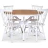 Tromsö matgrupp; runt matbord 120 cm - Vit / oljad ek med 4 st vita Karl pinnstolar
