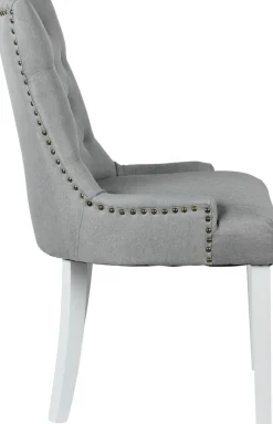 Tuva stol i grått tyg med vita ben