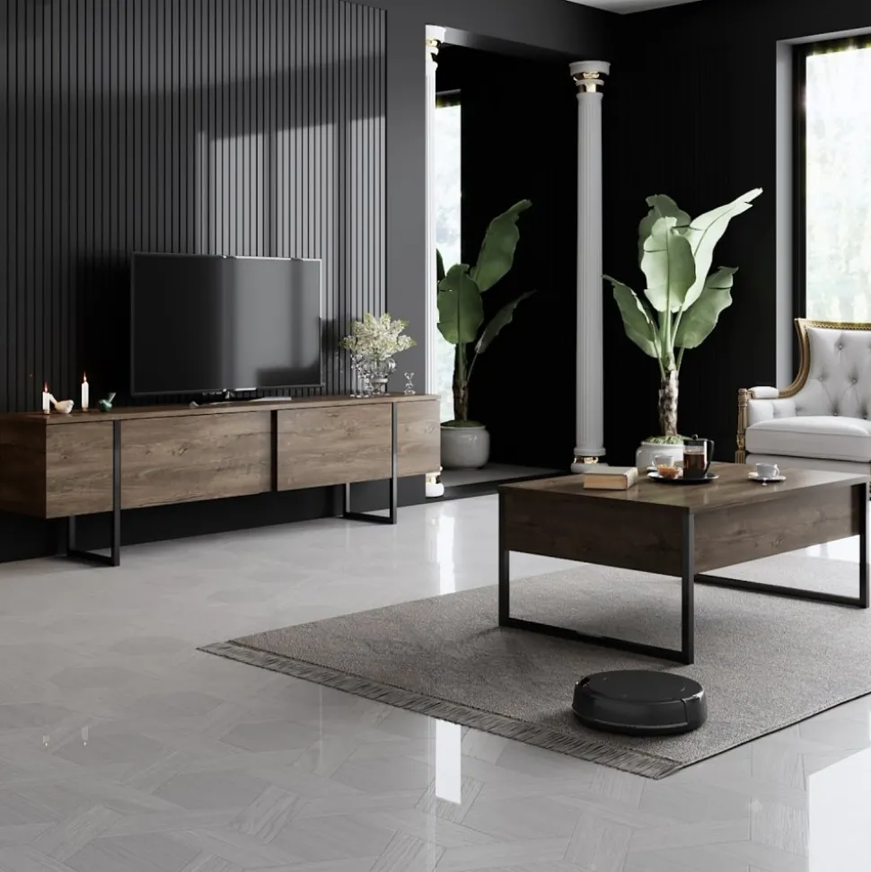 TV-bänk Lux i valnöt - 180 cm + Möbeltassar