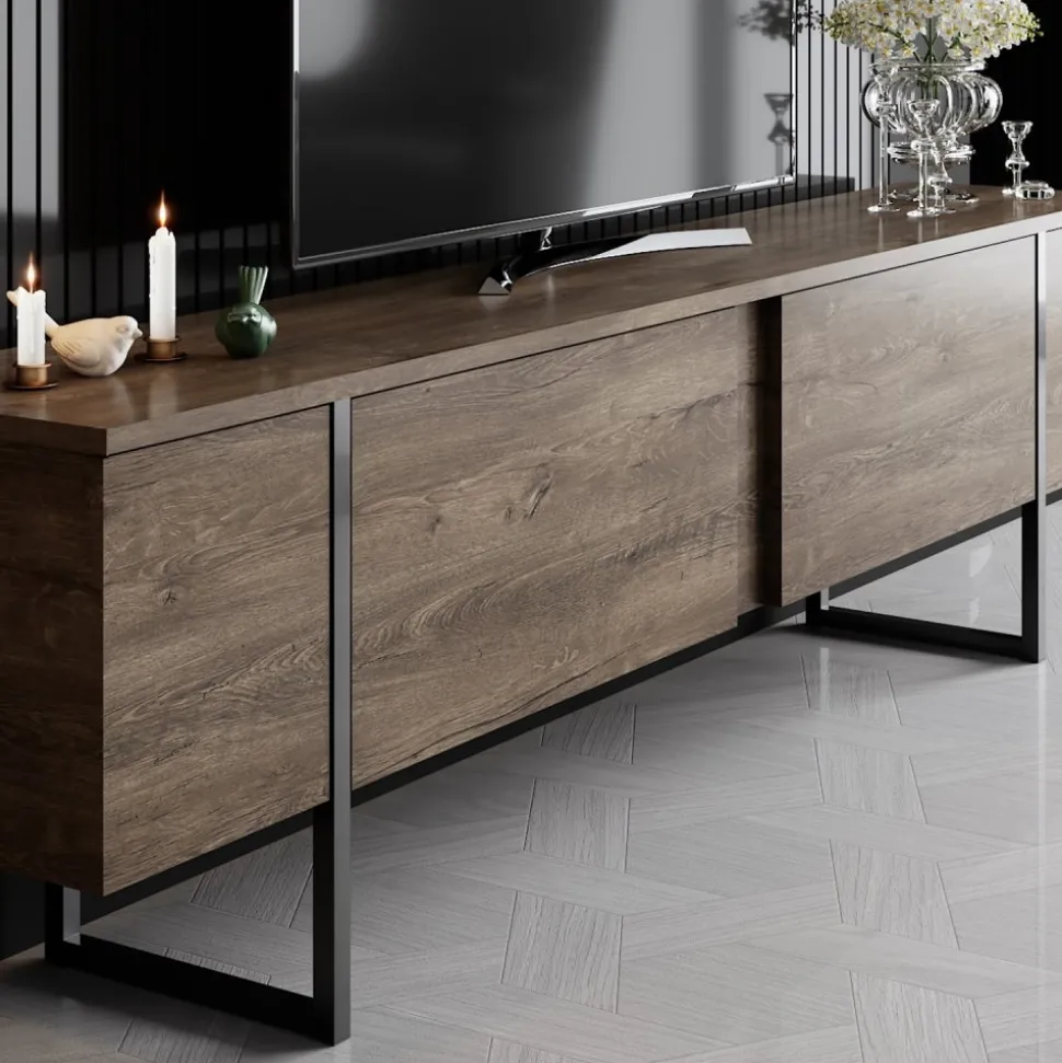 TV-bänk Lux i valnöt - 180 cm + Möbeltassar