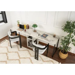 Twin skrivbord - Vit marmor/svart